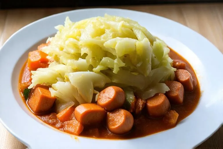 Тушёная капуста с сосисками