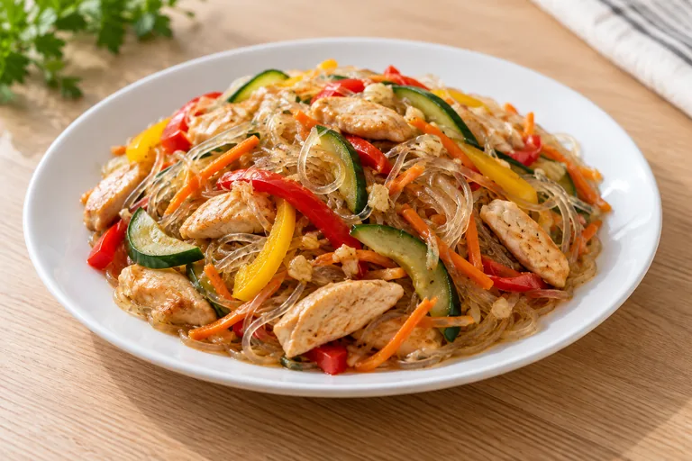 Funchoza con pollo e verdure