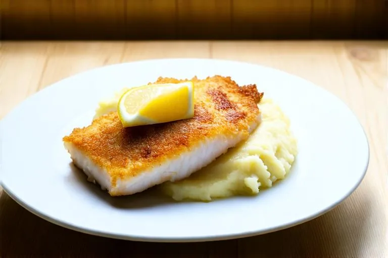 Жареный хек с картофельным пюре