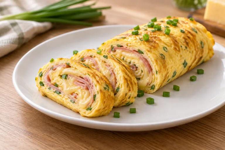 Rotolo di omelette con formaggio e prosciutto