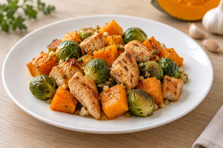 Курица с тыквой и брюссельской капустой