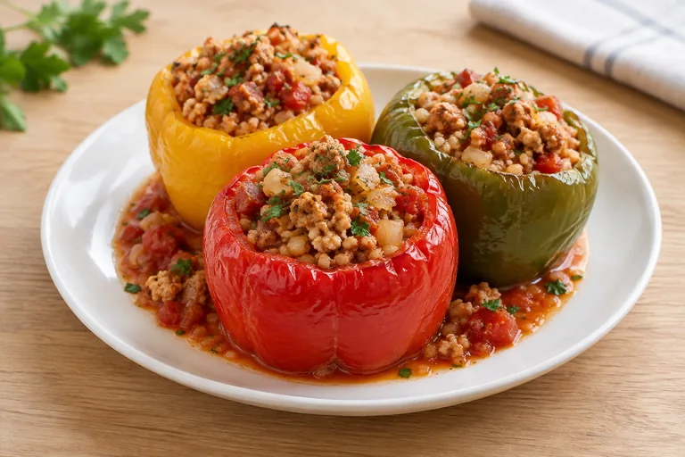 Turkey and bulgur stuffed peppers